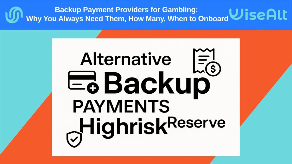 illustration with words “Backup”, “Alternative”, “Reserve”, “Highrisk” and icons of credit cards, shield, and payment receipt.