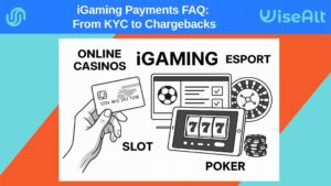 iGaming payments illustration with card, slot machine, poker chips and categories like esports, casino, poker — black and white line art