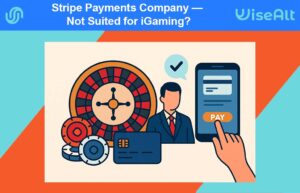 Illustration of Stripe Payments Company alternatives for gambling and iGaming with roulette, credit card, consultant, and smartphone