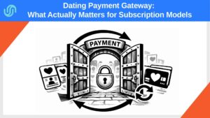 Illustration of a secure dating payment gateway with subscription flow and recurring billing cycle