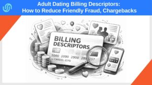 Abstract illustration of adult dating billing descriptors, statement recognition, chargebacks, and payment review risk
