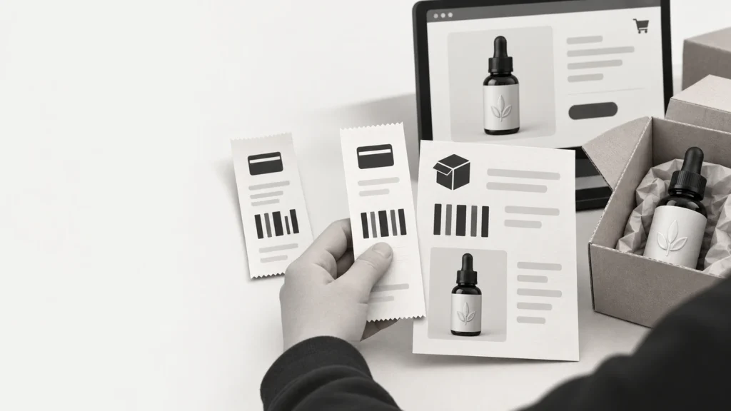 BigCommerce CBD payment receipt reconciled with a packing order before fulfilment