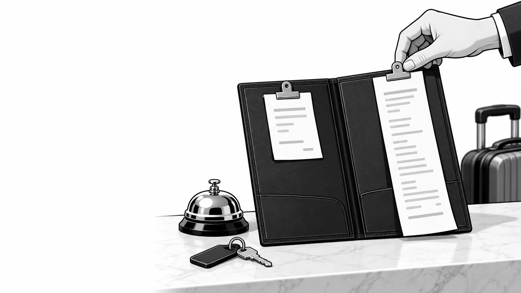 Hotel booking payment folio with deposit and final-balance receipts at reception
