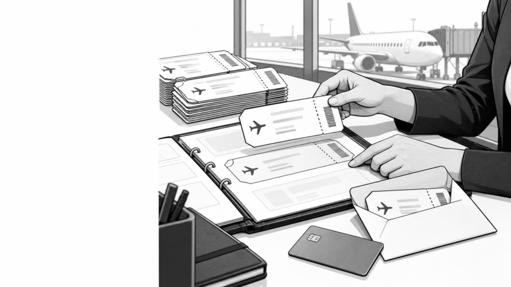Travel agency payments: an agent matches a flight ticket to its itinerary record and refund.