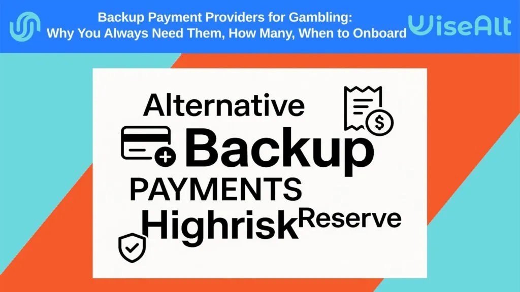 illustration with words “Backup”, “Alternative”, “Reserve”, “Highrisk” and icons of credit cards, shield, and payment receipt.