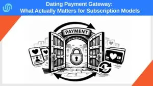 Illustration of a secure dating payment gateway with subscription flow and recurring billing cycle